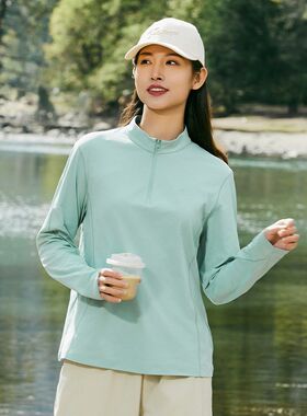 户外立领速干e衣女长袖春夏薄款透气吸汗弹力徒步登山跑步运动T恤