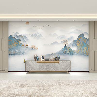 3d水墨意境山水画8d沙发电视背景墙新中式壁纸画墙纸客厅大气墙布