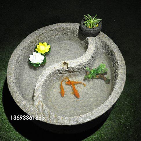 老石槽子复古石雕鱼缸心形盆元宝盆太极聚财盆庭院洗手盆石头鱼缸