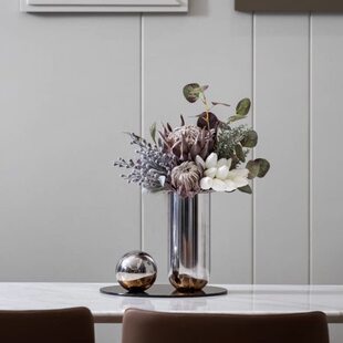 现代轻奢北欧不锈钢花瓶摆件样板房间软装饰品客厅玄关餐桌插花器