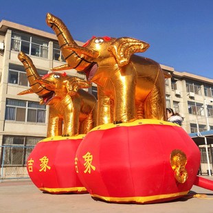 充气大象金象卡通拱门广告开业婚庆彩虹门鼓风机3/4/5m米金狮气模
