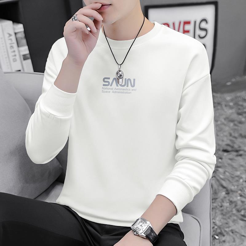 320g重磅白色卫衣男士圆领无帽秋冬款打底衫保暖内搭加绒长袖t恤