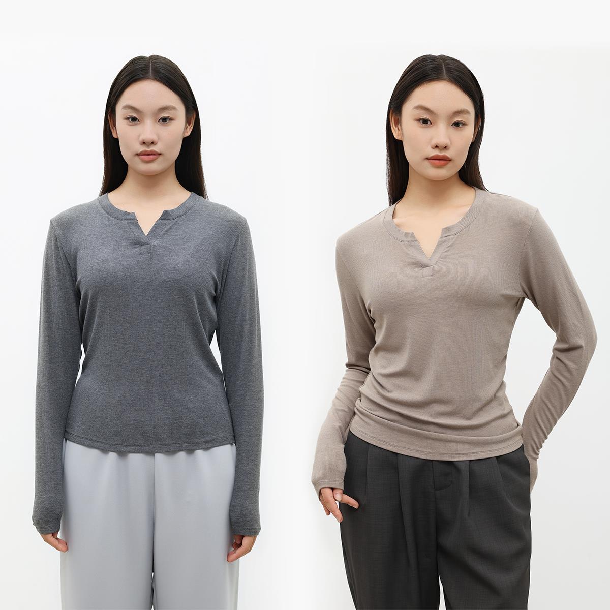 ROSEPLUS大尺码微胖mm长袖V领T恤春2025新款设计感小众打底羊毛衫