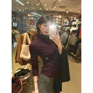 御姐韵味紫色半高领保暖毛衣女秋冬叠穿内搭可外穿针织打底衫上衣