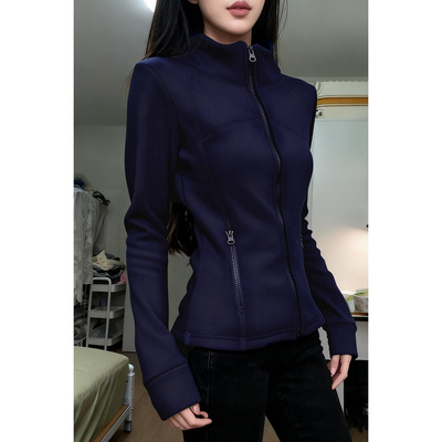 藏青色摇粒绒外套抓绒内胆女秋冬修身羽绒服校服内搭加绒紧身上衣