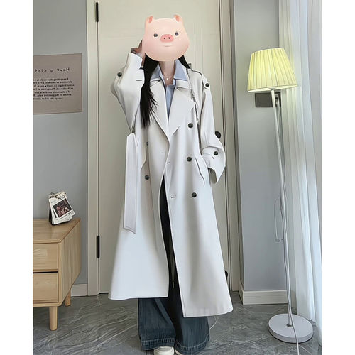 灰色风衣外套女中长版202