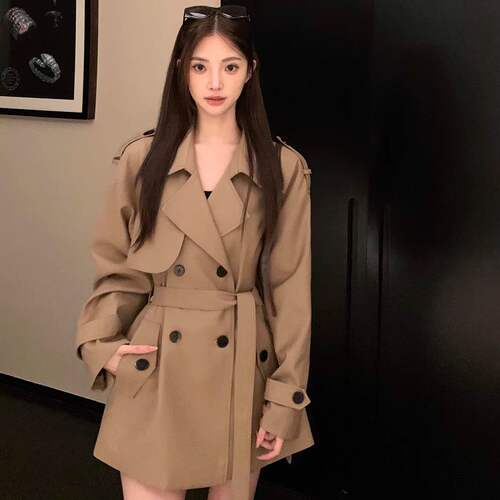 英伦风短款风衣女小个子2
