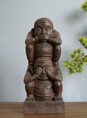 新中式禅意小和尚摆件 不说不看招财工艺礼品 办公室书房复古摆设