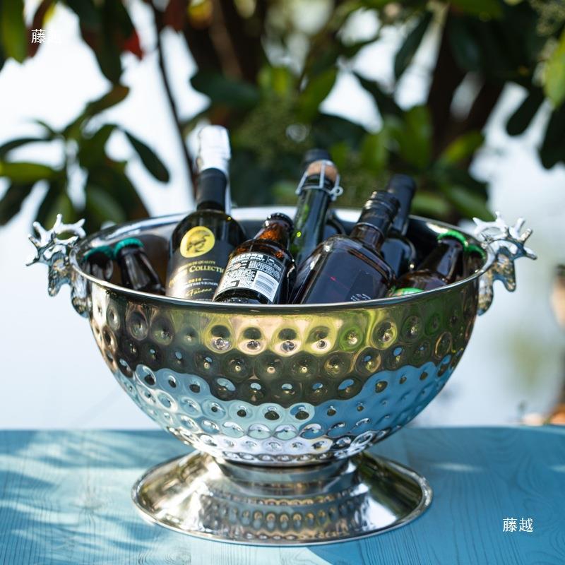 角欧式大号鹿香槟桶加厚不thsd%sdf锈钢锤点酒香槟盆户外冰桶酒吧