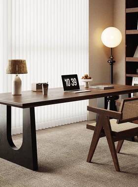 实木餐MPN桌胡桃木作色客大长书桌工台大板餐书桌会厅议公办桌