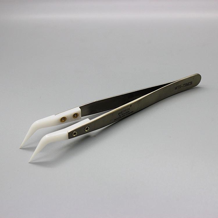 WTS-71/7尖弯头陶酸瓷镊子耐温耐碱工具高头套装绝缘ESD不锈钢镊