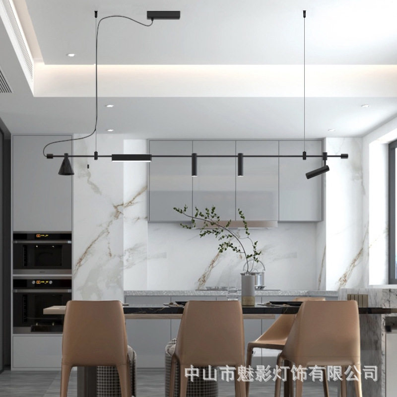 简约创意餐厅吧台岛台设计感艺术吊灯商铺前台工业风黑色长条灯具