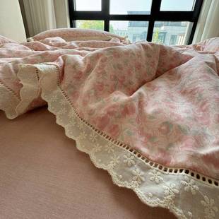 田园风笠用纯棉双层纱四件20250910套全棉花床单被罩床四边季通法