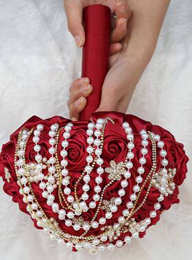欧美流行新娘手捧花婚捧礼创意韩式奶W2226色境红色手花跨货2源W2