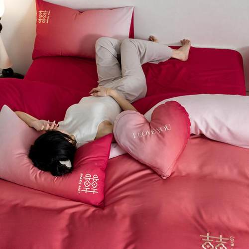 O结婚四件&婚床上用品F9T89J秋冬磨毛红色床单套喜套被庆女方陪嫁