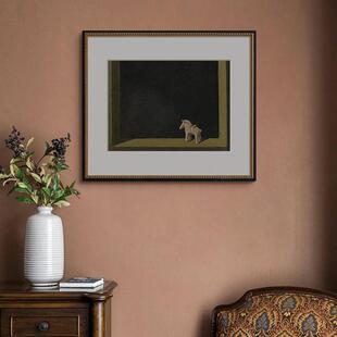 式法中上风窗台的小马实木边框装饰画小众复古古客厅壁W60画玄关