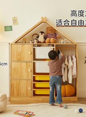 儿童衣柜收纳实木玩具收纳柜卧室男孩女孩66770物挂柜衣柜分置物