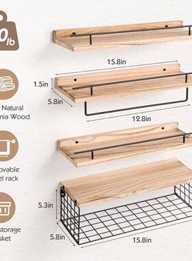 墙上置物架浴室储物架Floating Shelves铁艺壁挂隔板木质浮动架