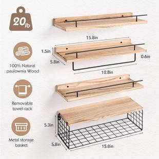 墙上置物架浴室储物架Floating Shelves铁艺壁挂隔板木质浮动架