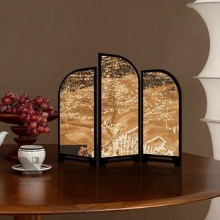 翠影幽篁桌面屏风摆件新中式茶室餐边柜免打孔装饰画中古风摆台