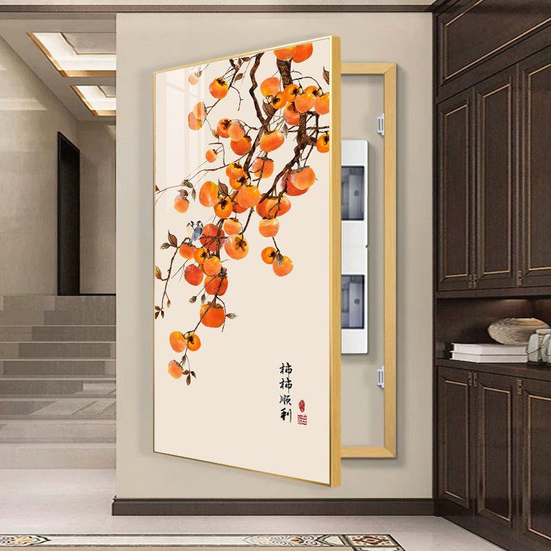 中式玄关入户配电箱大尺寸电表箱装饰新画竖款强弱电箱装饰画遮挡