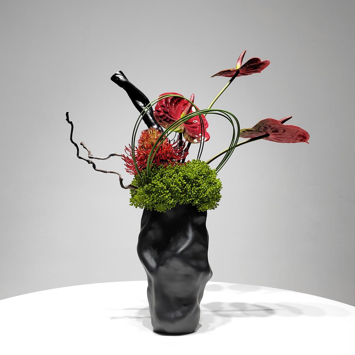 中式插花摆件客厅玄关餐桌陶瓷瓶高档轻奢风创意仿真假干花装饰品