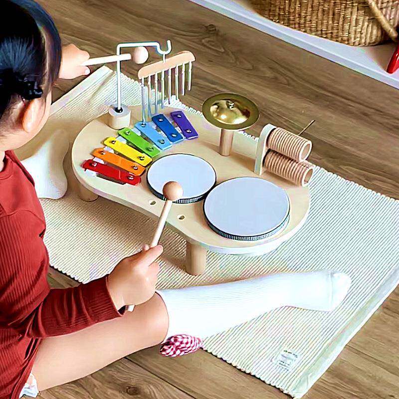儿童木质玩具桌面音乐台敲击游戏宝宝早教架子鼓启蒙玩具