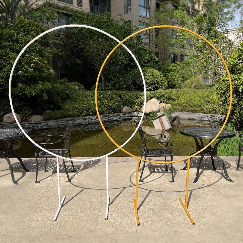 新款婚庆道具铁艺加高圆环拱门背景单杆花门婚礼堂户外草坪花架子