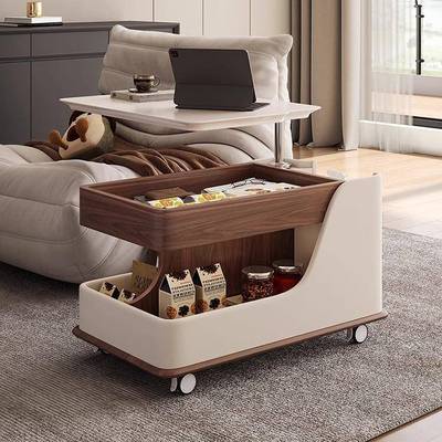 中古风可移动沙发边几带轮推车茶几小户型客厅升降折叠高档家用