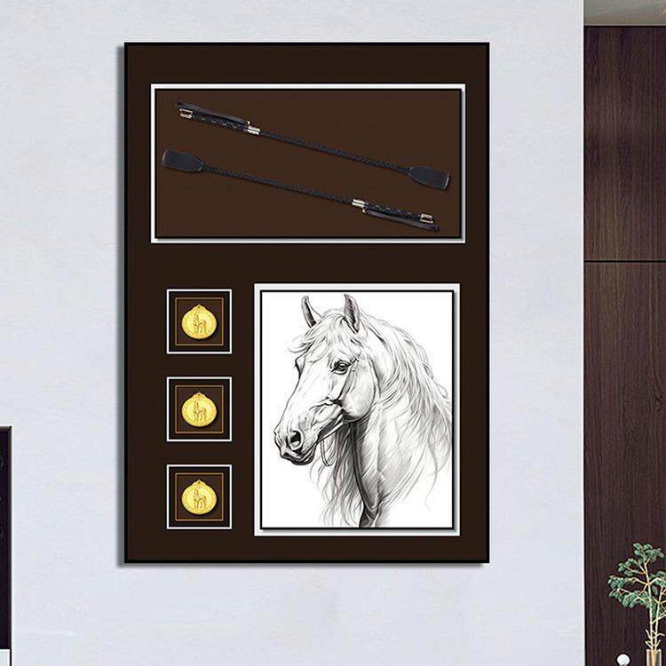 马术立体实物装饰画样板间玄关赛马挂画欧式奖牌静物骑马马场壁画