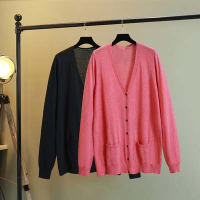 大码胖mm针织开衫加肥加大外套毛衣薄款中长款显瘦长袖外搭女春秋