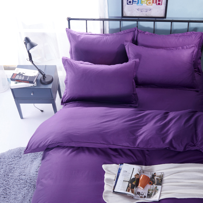 紫色四件套纯棉全棉简约床上用品浪漫紫现代欧式床单式被套淡紫色