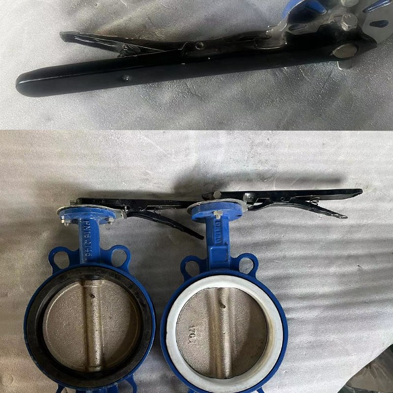 蝶阀手柄对夹式手动蝶阀耐高温耐腐蚀四F氟球墨阀门DN150吸污车阀