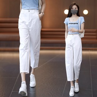 女2025春夏季 烟管裤 新款 直筒休闲西装 子 高腰小个子薄款 白色哈伦裤