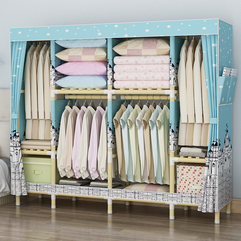 现代简约挂d衣橱简易木质布艺成人衣柜收纳组装牛津布防尘置物架