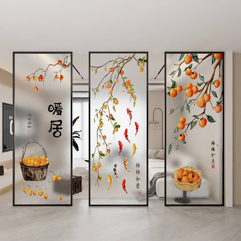 现代简约艺术玻璃屏风画隔断客厅墙洗手台玄关柜入户门遮挡定 制