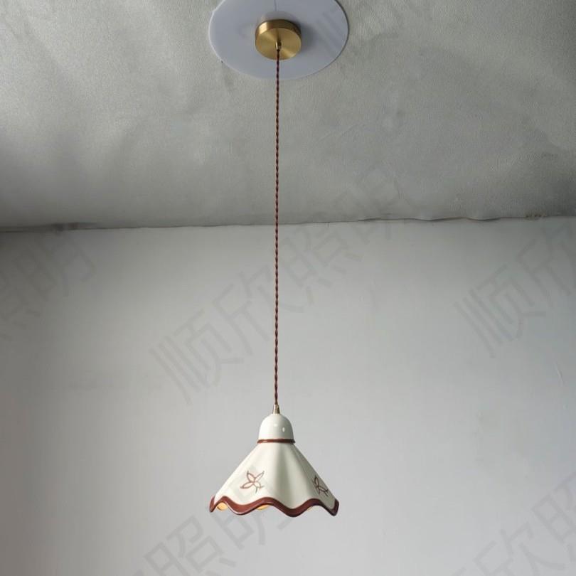 中古手绘陶瓷灯奶油风复古法式餐厅床头玄关吧台过道日式茶室吊灯