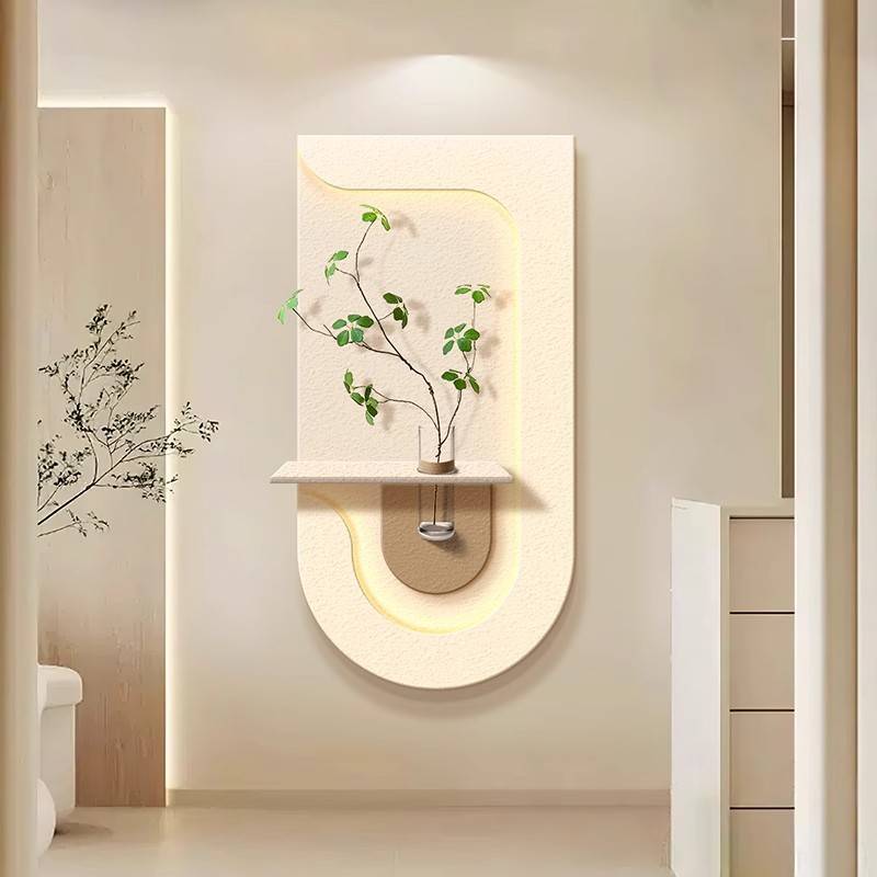 水培绿植奶油风玄关装饰画砂岩立体入户走廊尽头挂画客厅墙面壁画