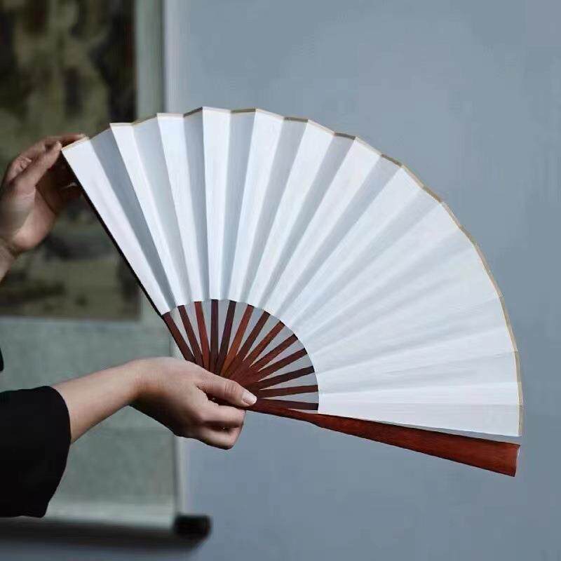 紫檀宣纸苏工檀木折扇古风宣纸文玩把玩木质折叠扇子骨夏