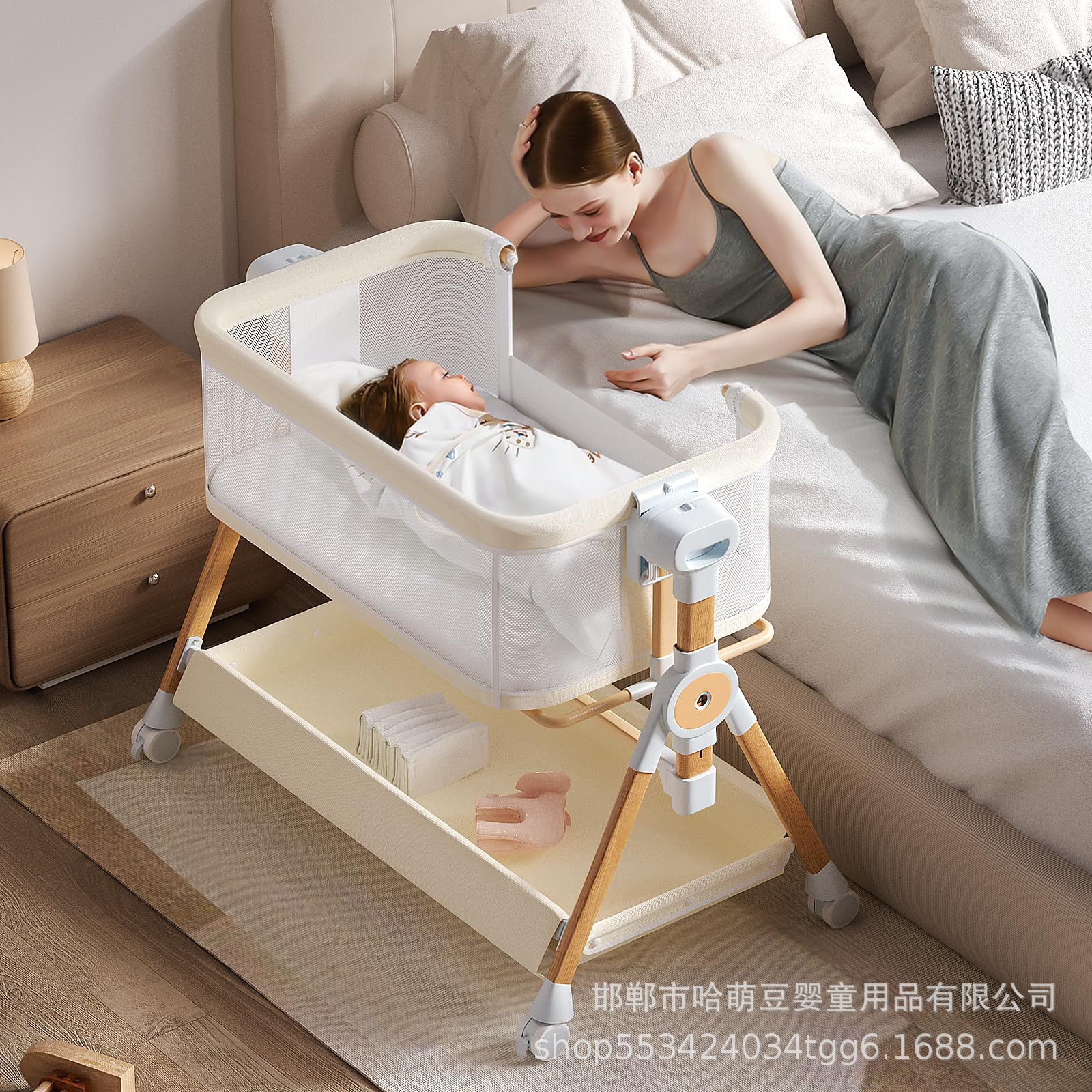 婴儿床宝宝摇篮床可折叠6档升降移动床新生儿童拼接大床便携