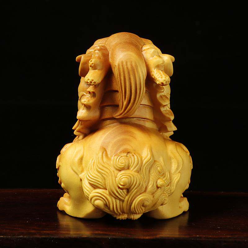 黄杨木雕麒麟手把件木质雕刻瑞兽摆件工艺品中式家居饰品