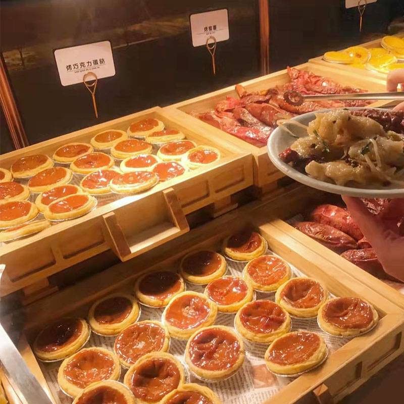 酒店商用自助餐炸品台展示架四脚木托餐厅明档摆盘装饰点心架