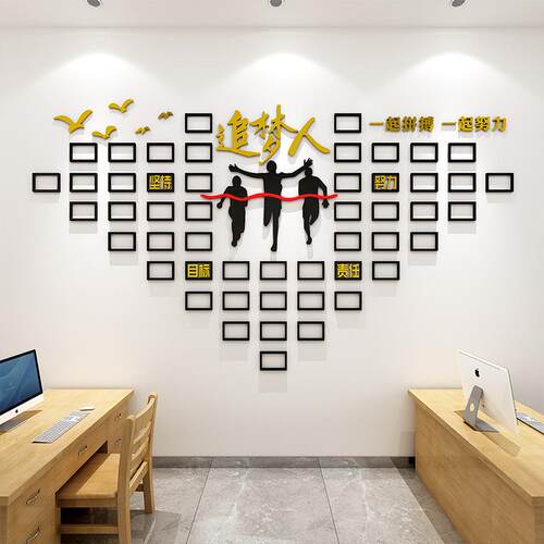 企业文化照片墙面贴纸团队员工风采形象展示办公司室装饰励志标语