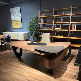 新中式大班台黑胡桃木异形桌腿老板办公桌总裁办公室组合家具