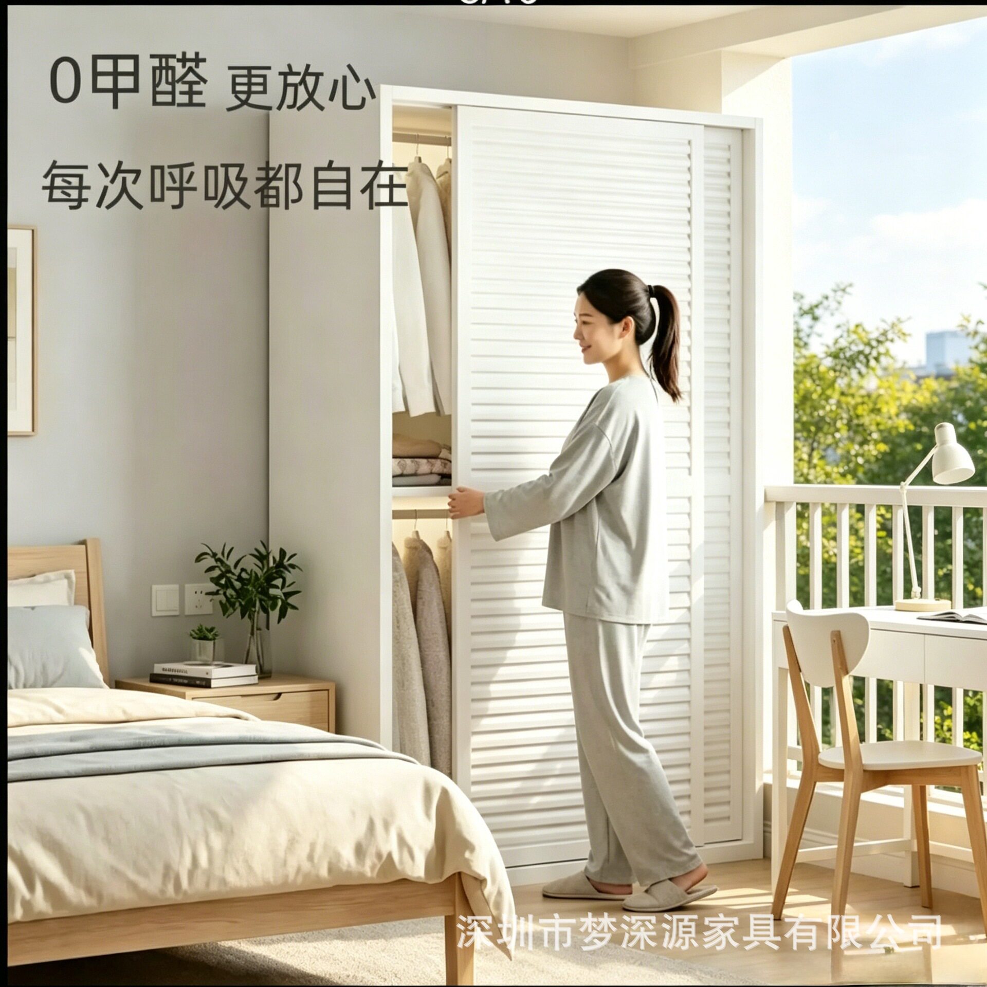 现代极简透气百叶移门衣橱侧边杂物收纳挂衣分区家用成品收纳衣柜