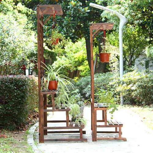 防腐碳化台阶花盆架 拆装实木多层置物架 阳台户外田园网格吊兰架