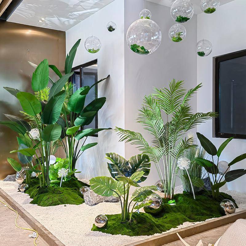 真绿植组合玄关楼梯转角假植物橱窗落地装饰仿真花仿真花艺玫瑰
