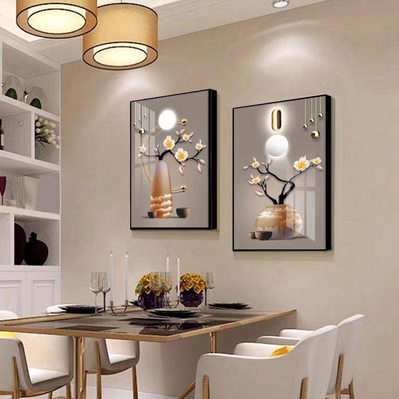 现代简约餐厅装饰画饭厅客厅餐桌壁画厨房两联画轻奢大气平安富贵