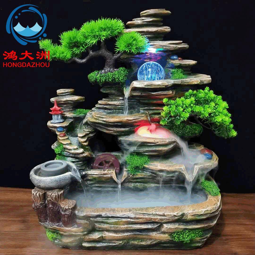 创意假山风水轮循环流水养乌龟鱼缸现代家居落地装饰景观流水摆件