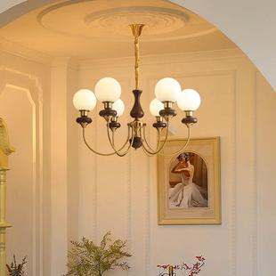 法式 复古全铜客厅书房衣帽间灯具 中古风实木卧室餐厅魔豆吊灯美式